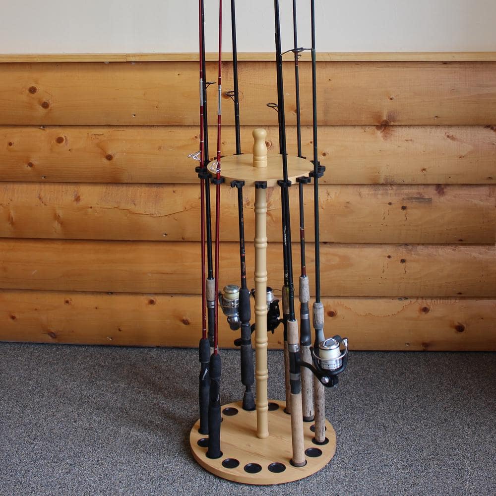 Round 16-Fishing Rod Storage Rack with Traditional Handcrafted Wood Post