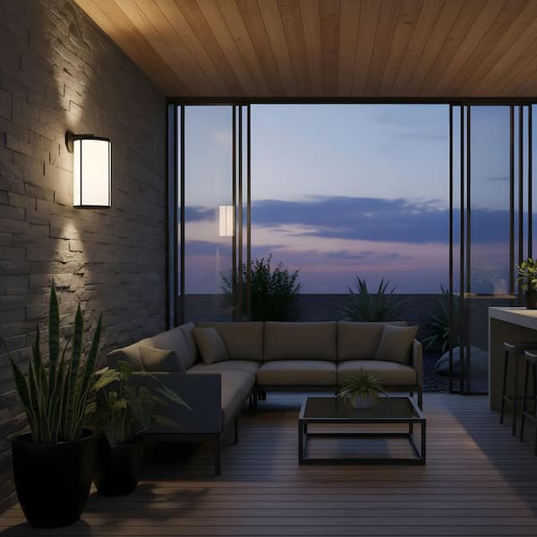 Luning Extra Large 18.5 in. Textured Black Frosted Glass Outdoor Hardwired Wall Lantern Sconce with No Bulb Included