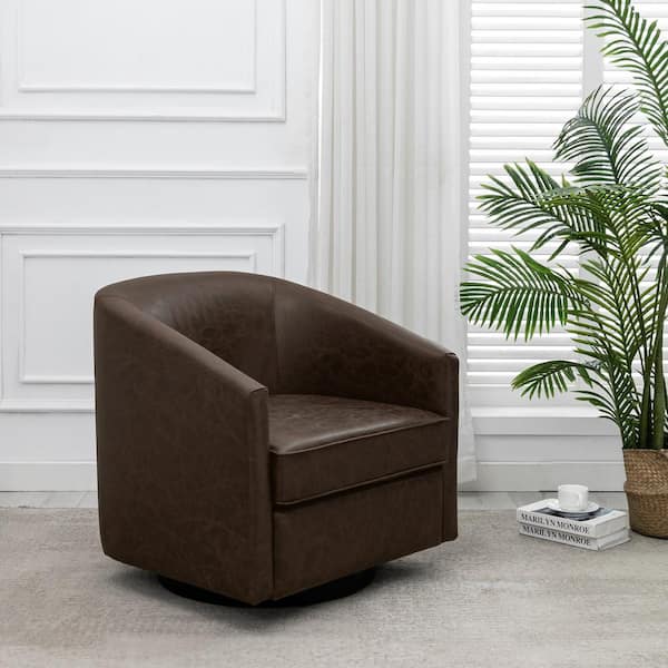 dark brown leather swivel chair