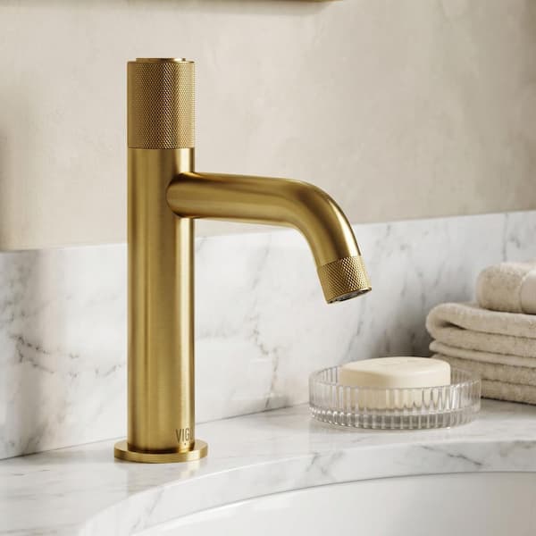 Apollo Button Operated Single-Hole Bathroom Faucet in Matte Brushed Gold