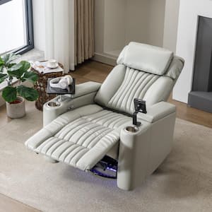 270° Power Swivel Recliner, Home Theater Seating With Hidden Arm Storage and LED Light Strip, Cup Holder, Gray