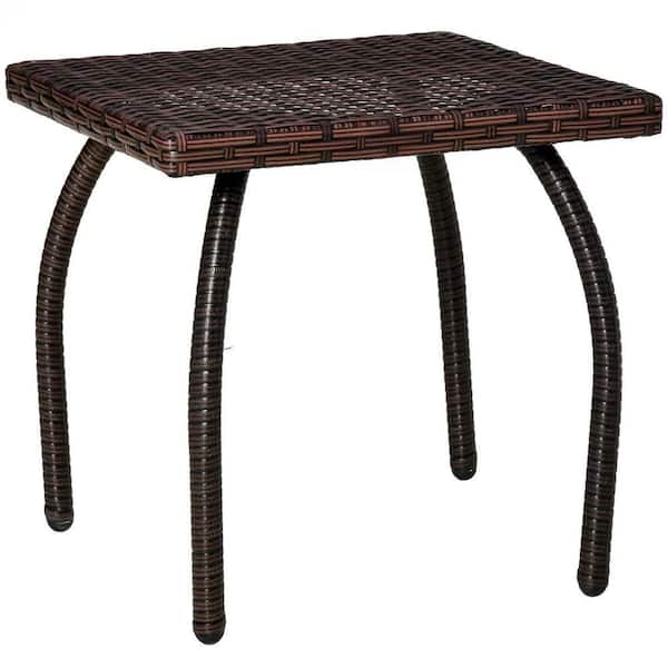 Wicker Side Table Outdoor-All-Weather PE Rattan End Table, Patio Coffee Table, 17.75" Square, 66lb Capacity.
