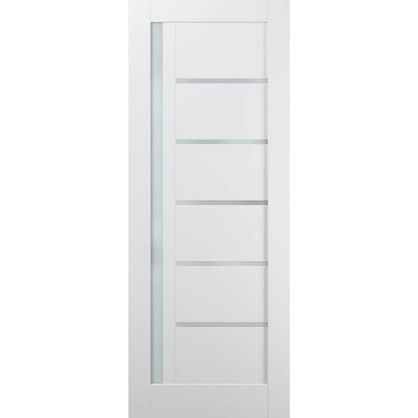 Sartodoors 4088 24 in. x 80 in. Single Panel No Bore MDF 1/4 Lite Frosted Glass White Finished Pine Wood Interior Door Slab