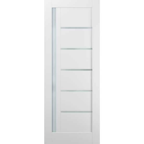 32 in. x 80 in. Single Panel No Bore Solid MDF 1/4 Lite Frosted Glass White Finished Pine Wood Interior Door Slab