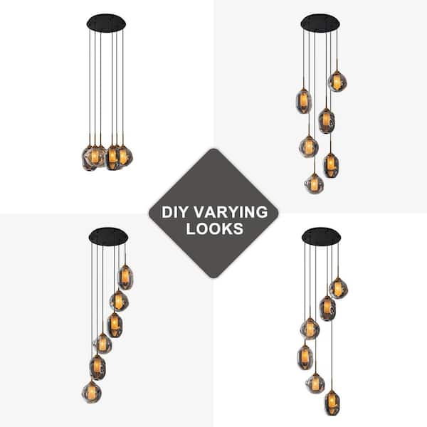 6-Light Modern Black Metal Chandelier Pendant Light with