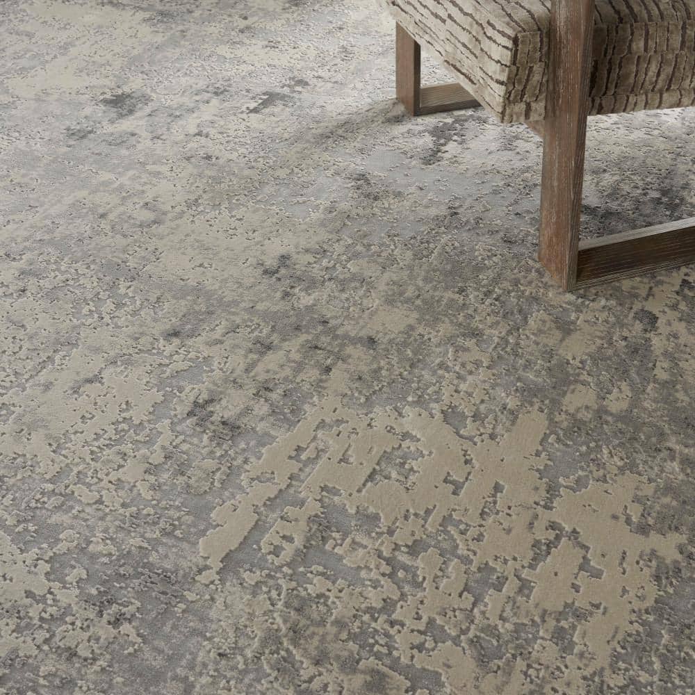 Abstract Elegance 7'10" x 10'6" Grey and Ivory Modern Area Rug