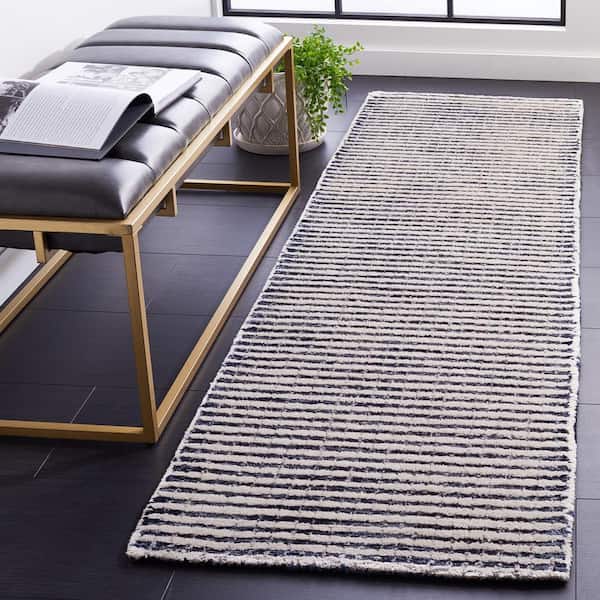 Abstract Blue/Ivory 2 ft. x 8 ft. Striped Runner Rug