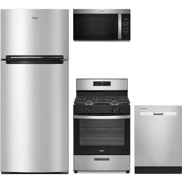 18 cu. ft. Counter Depth Refrigerator with 4 Burner Freestanding Gas Range and Dishwasher with Boost Cycle