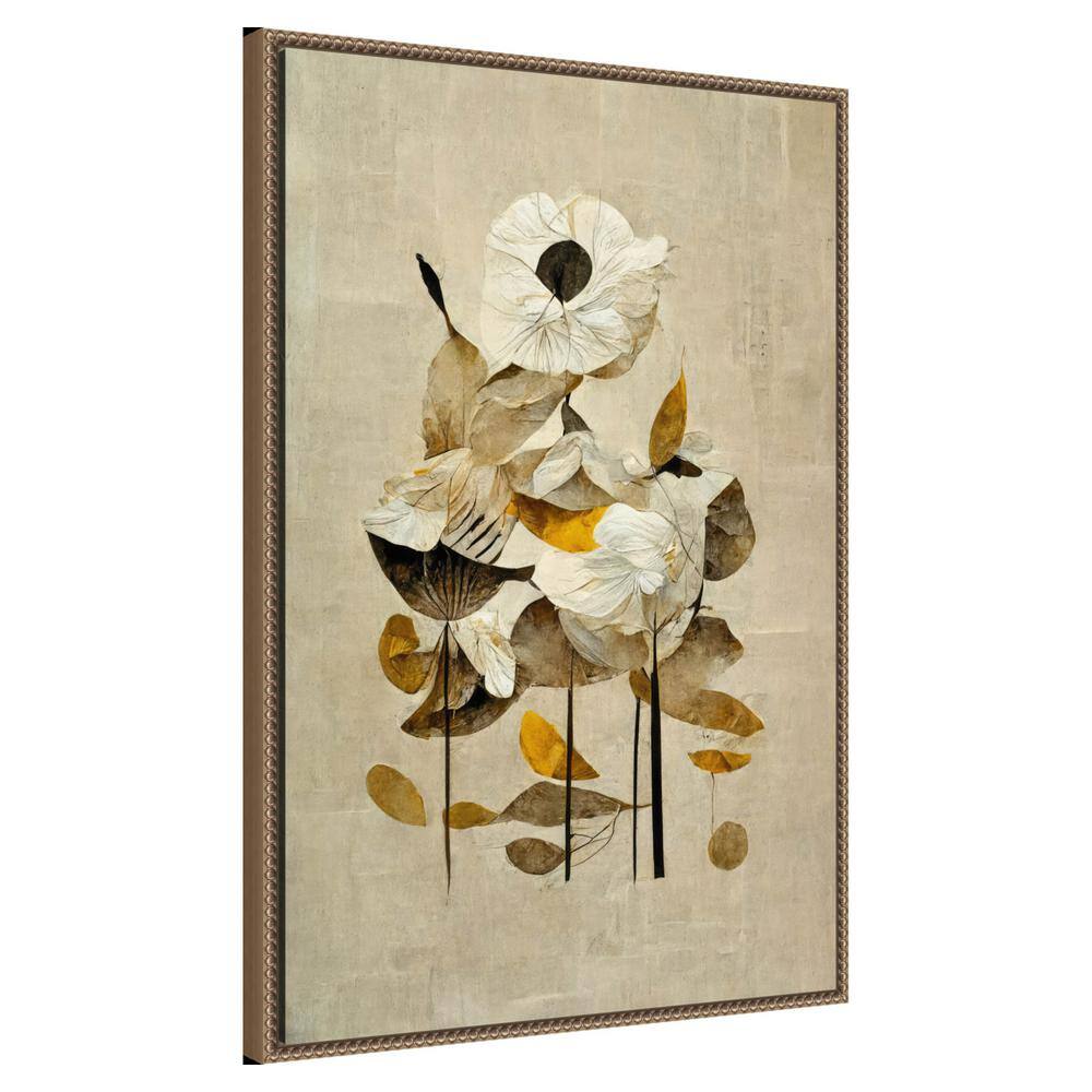 Sunbathing Flower Beaded Bronze Framed Canvas Art