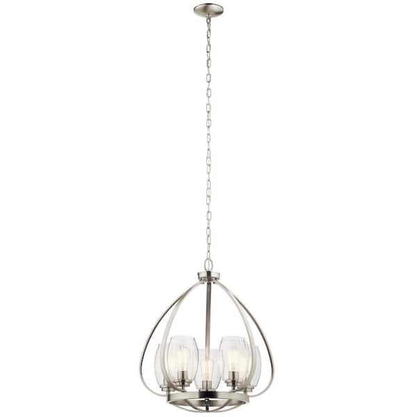 KICHLER Tuscany 22 in. 5-Light Brushed Nickel Farmhouse Shaded Cylinder Chandelier for Dining Room