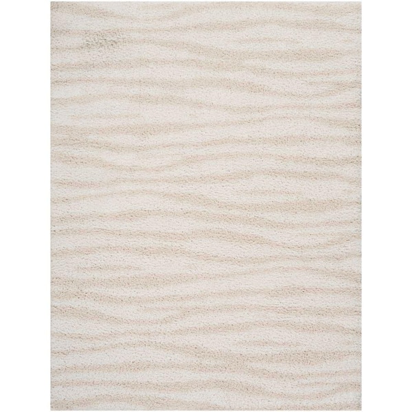 Nourison Modern Shag Ivory Beige 8 ft. x 10 ft. Abstract Contemporary Area Rug