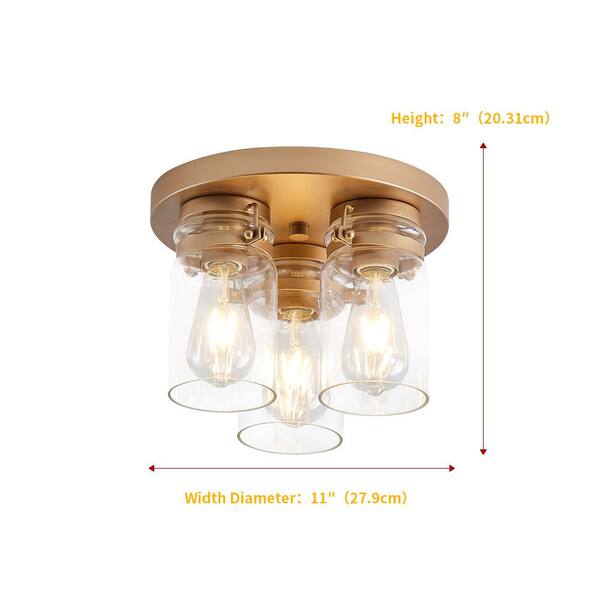かなでもの　Gold × Glass　Ceiling Light 3 OUKANING 17.72 in. 3-Light Gold Modern Semi-Flush Mount