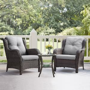 3-Pcs Wicker Patio Conversation Set with Gray Cushion