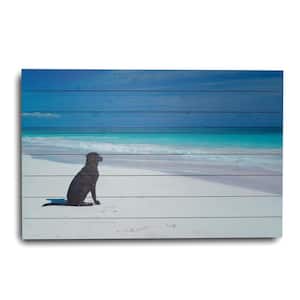 Dog on Beach Planked Animal Art Print 24 in. x 36 in.