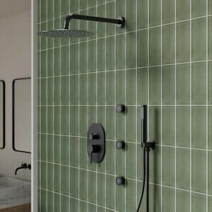 3-in-1 3-Spray Shower System With Rainfall Shower Head, and 3 Massage Body Jets in Matte Black