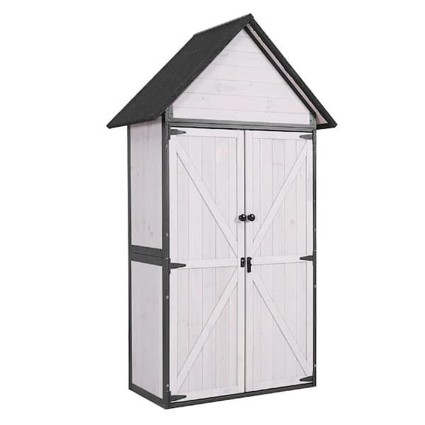 2.53 ft. W x 1.38 ft. D Wood Shed Storagewith Metal Frame and Adjustable Shelf in Off White Coverage Area 3.47 sq. ft.