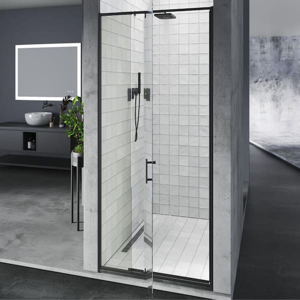 32 to 36 in. W x 72 in. H Framed Pivot Shower Door in Black with Clear Glass