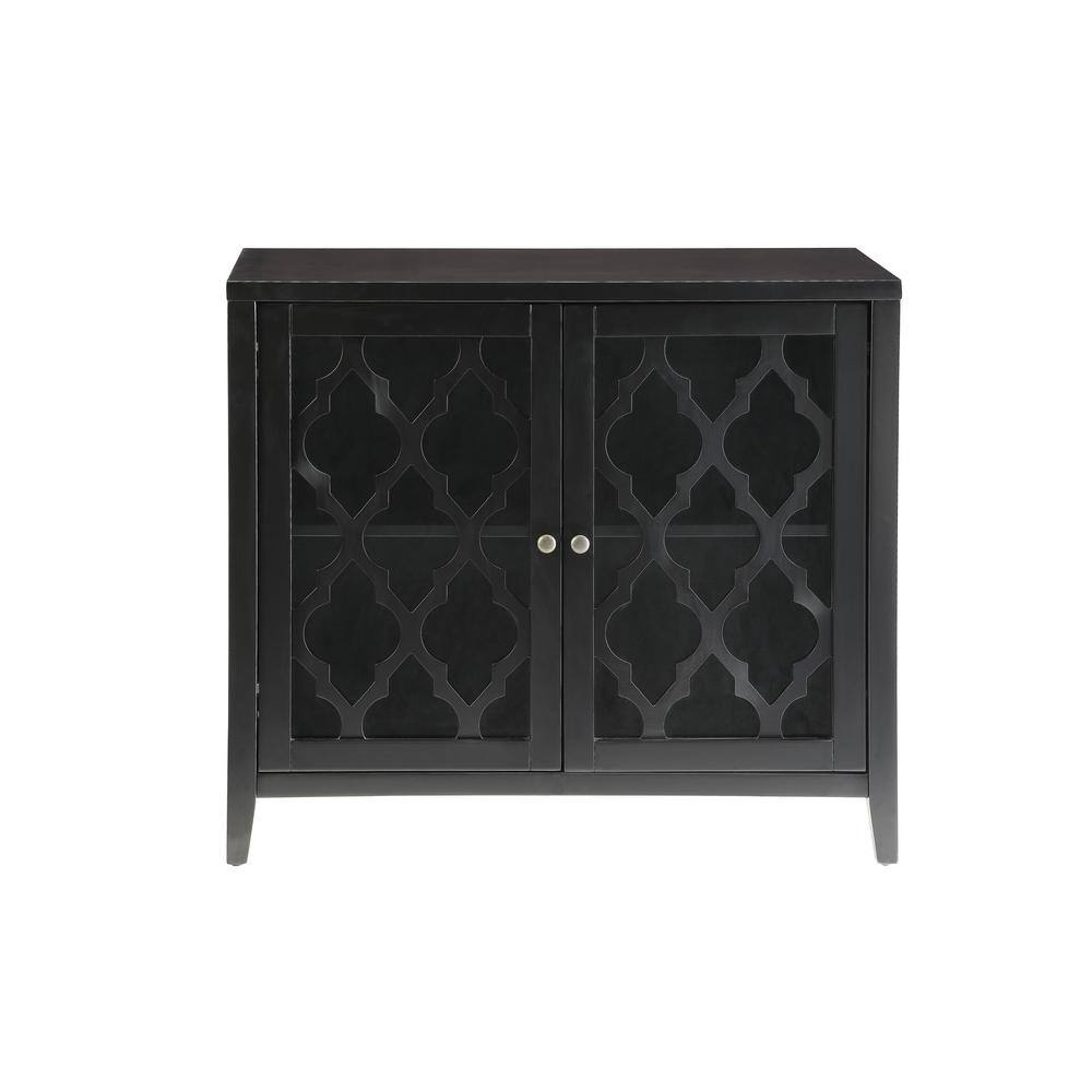Black Wood and Glass Console Table with Storage