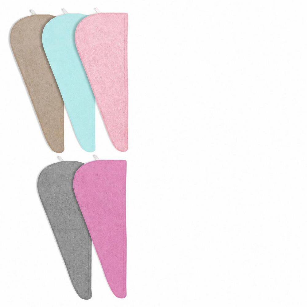 Gray Pink Brown Blue Berry Polyester Hair Towel Wrap Bath Accessory 5 Pack Elastic Loop Fast Drying