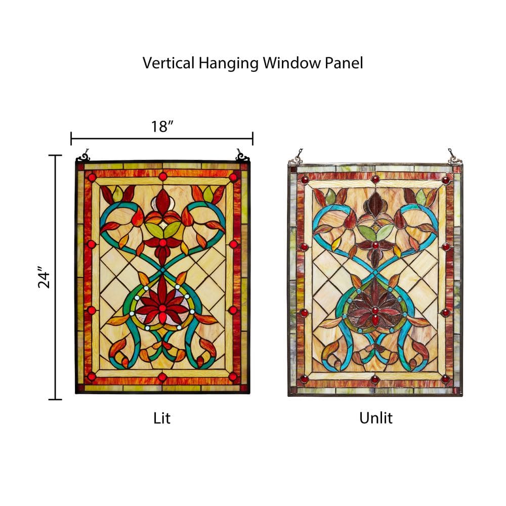 Fiery Hearts and Flowers Multicolor Stained Glass Window Panel