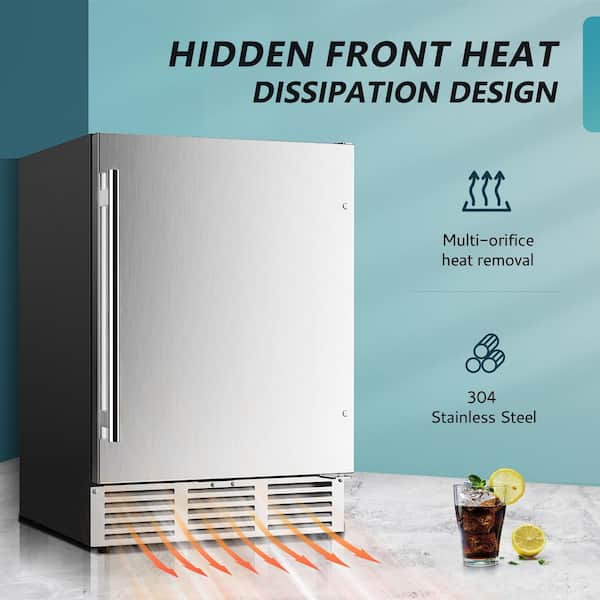 23.5 in. Single Zone 180-Cans Freestanding/Undercounter Beverage Refrigerator Cooler Fridge in Silver with LED