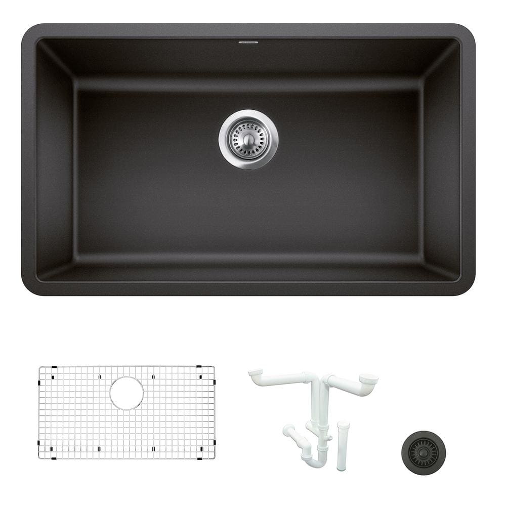 Precis 30 in. Undermount Single Bowl Anthracite Granite Composite Kitchen S