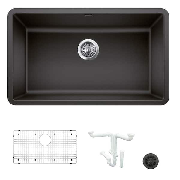Precis 30 in. Undermount Single Bowl Anthracite Granite Composite Kitchen Sink Kit with Accessories