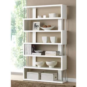 75.5 in. White Wood 6-shelf Accent Bookcase with Open Back