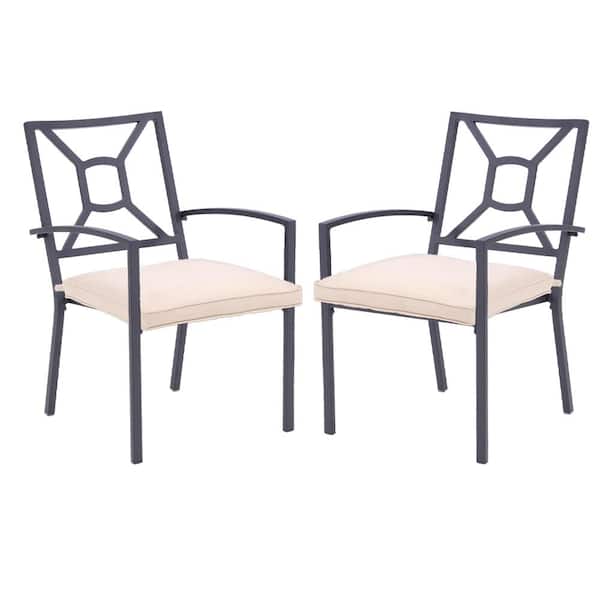 Amucolo Black Aluminum Outdoor Armchair Dining Chair with Cushion (Set of 2)