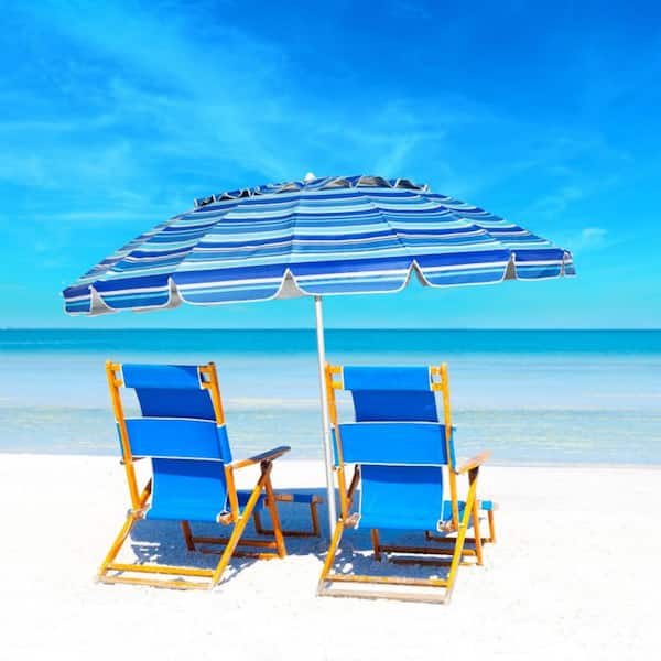8 ft. Market Portable Beach Umbrella in Navy with Sand Anchor and Tilt Mechanism