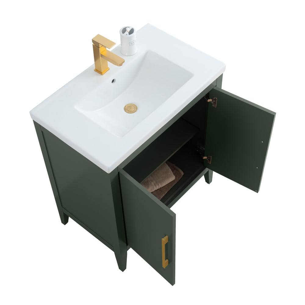 30" Vintage Green Single Sink Bathroom Vanity with Ceramic Top