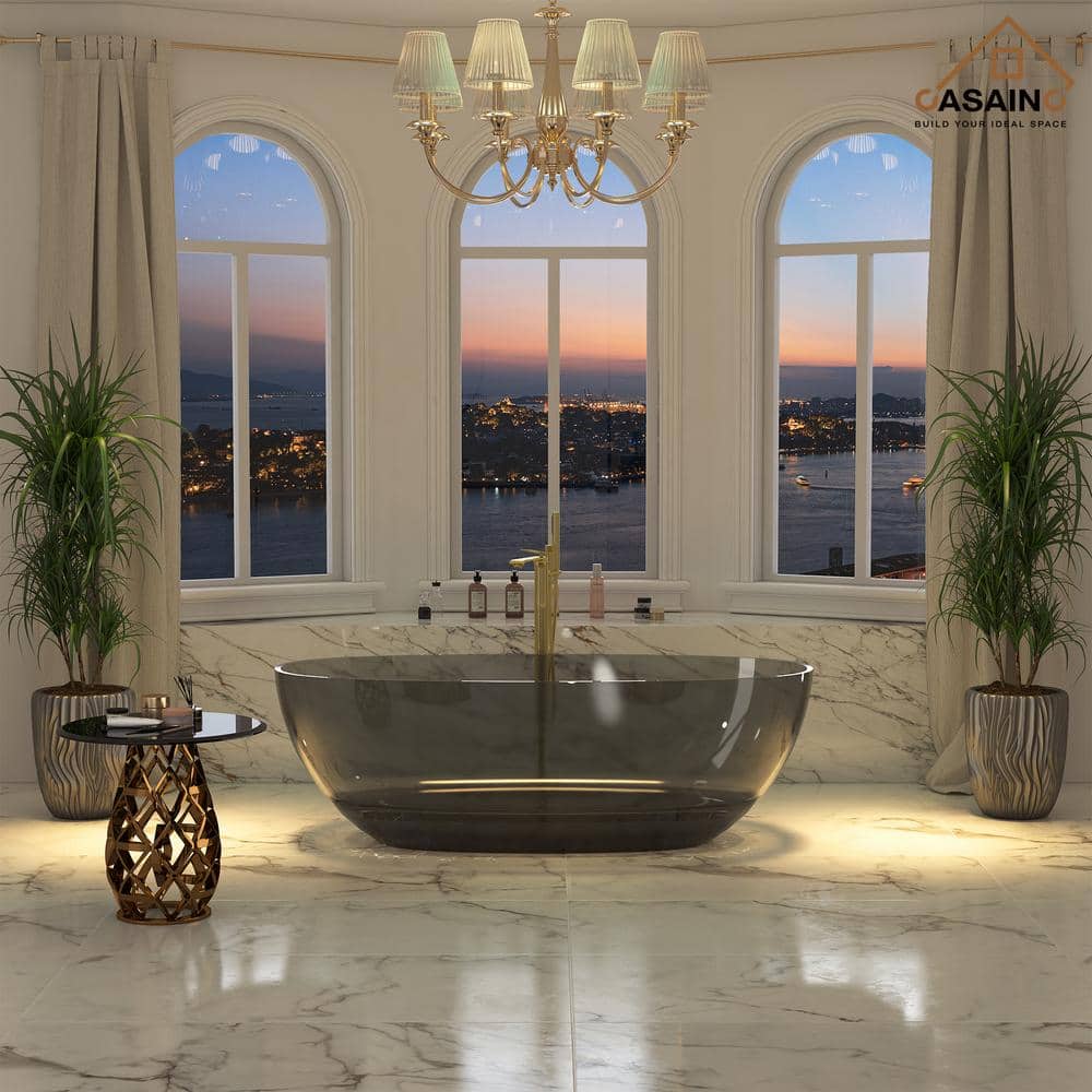 67'' x 30'' Black Transparent Resin Freestanding Soaking Bathtub