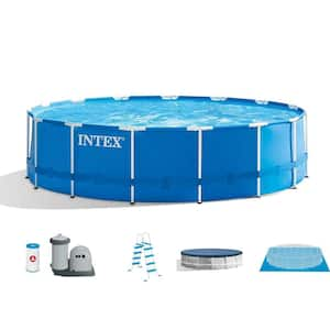 15 ft. x 48 in. Round Metal Frame Above Ground Swimming Pool Set and 15 ft. Pool Cover