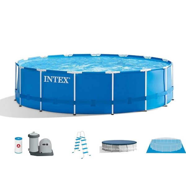 15 ft. x 48 in. Round Metal Frame Above Ground Swimming Pool Set and 15 ft. Pool Cover