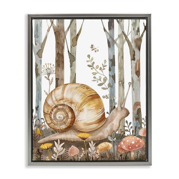 Stupell Industries Woodland Snail Nature by LSR Design Studio Gray Floater Frame Nature Graphic Art Print 21 in. x 17 in.