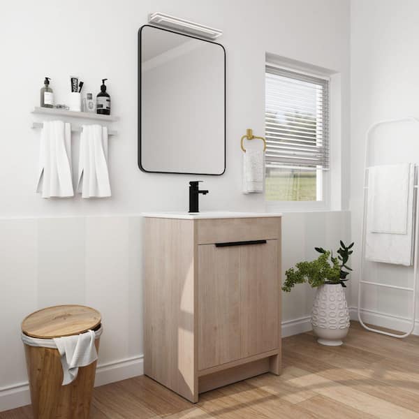 24 in. W x 18.3 in. D x 34.3 in. H Freestanding Bath Vanity in Plain Light Oak with White Ceramic Top