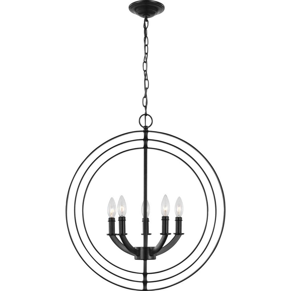 Equinox Matte Black 5-Light Chandelier Pendant with Glass Accents