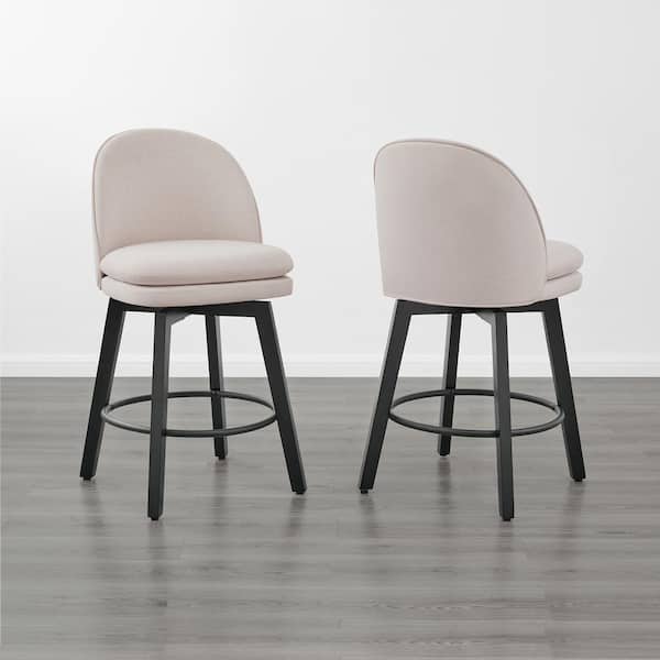 Cyprian 26 in. Beige Low Back Swivel Counter Height Bar Stool with Fabric Seat and Wood Frame (Set of 2)