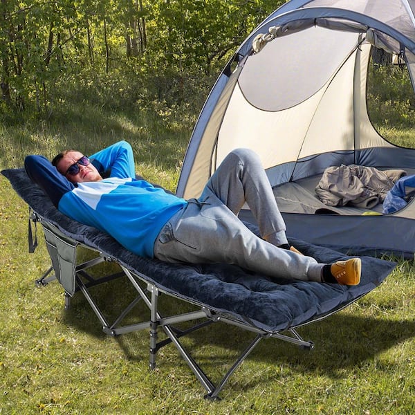 75 in. Camping Cot Pad Sleeping Mattress Crystal Velvet Outdoor Lightweight Backpacking Navy
