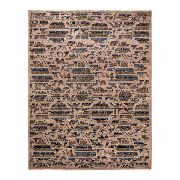 Arts & Crafts Beige 8 x 10 Striped Wool Indoor Area Rug