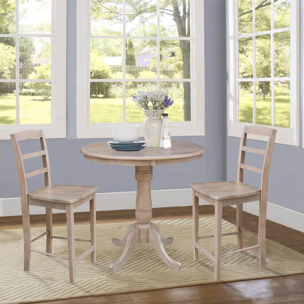 Classic Round 36" Wood Pedestal Counter Height Table in Washed Gray
