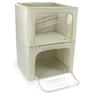 13.75 in. H x 19.75 in. W x 16 in. D Beige Cube Storage Bin Boxes with Window and Zipper (2-Pack)