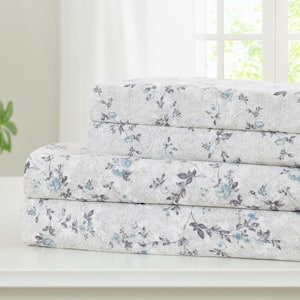 Printed 4-Piece Microfiber Sheet Set Kashmir Rose Blue King