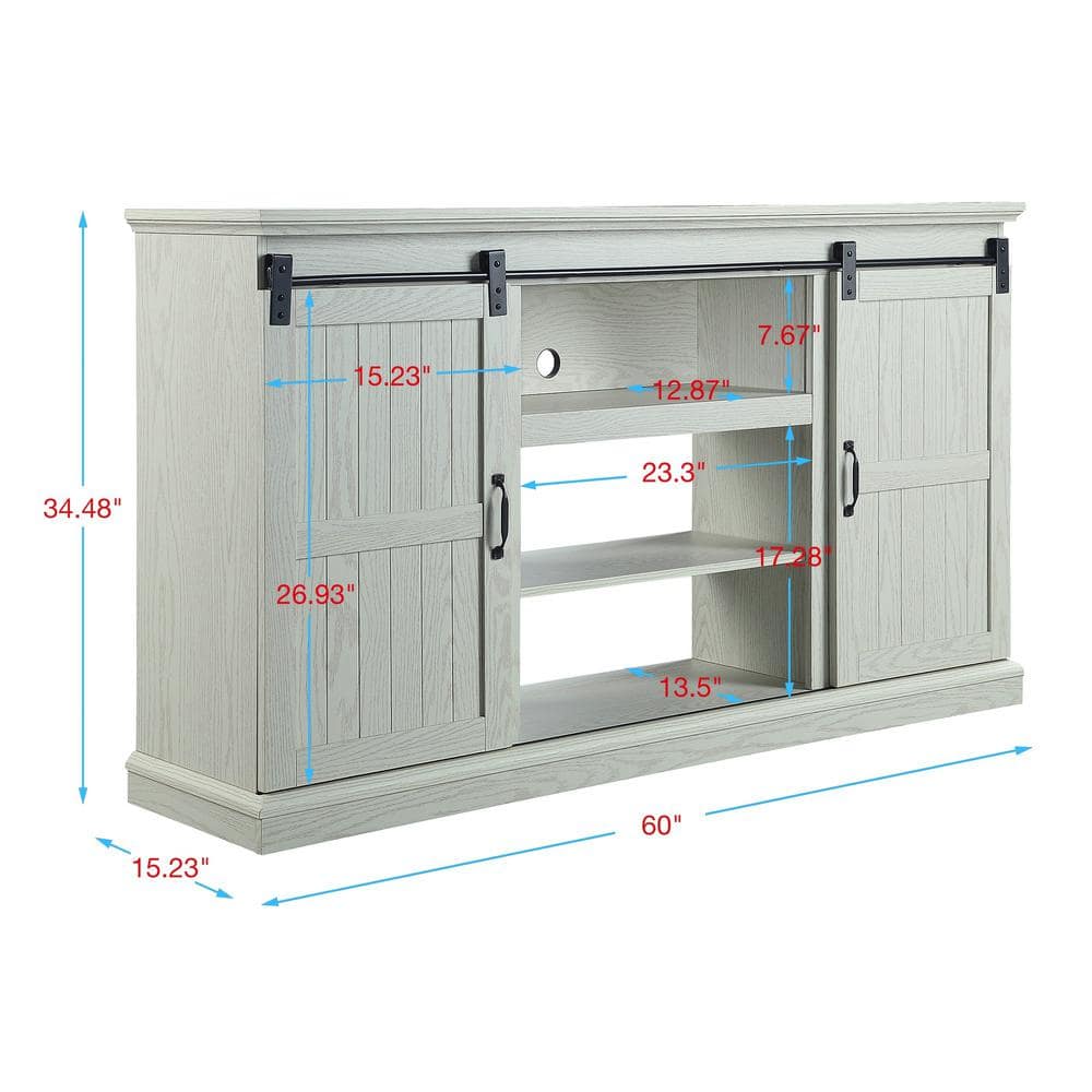 Cream Oak Sliding Barn Door TV Stand with Shelves
