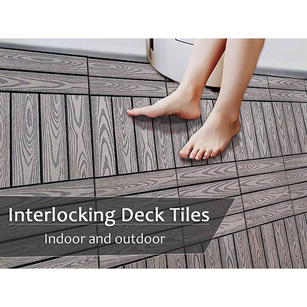 Afoxsos 1 ft. x 1 ft. Wood Plastic Composite Deck Tile, All-Weather for Indoor and Outdoor in Dark Grey (20-Pack)