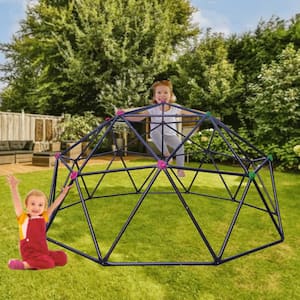 Black Outdoor 10 Sided Dome Climber for outdoor playground for age 3 Plus climber with Colorful Climbing Stones 10 ft.