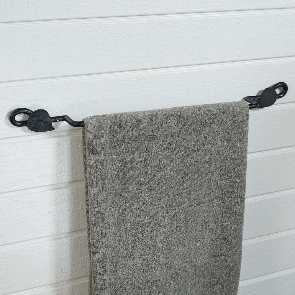 Black Hammered Leaf 26" Iron Wall Mounted Towel Bar