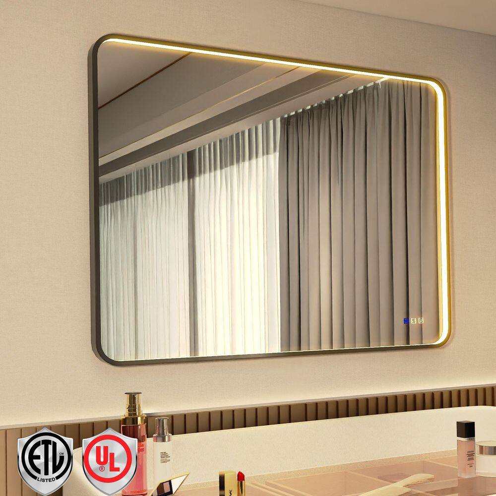 48 in. W x 36 in. H Rectangular LED Front Framed Light Black Aluminum Rounded Wall Makeup Mirror price history on PriceWatchPro