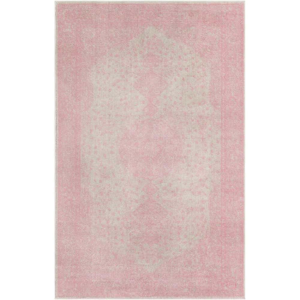 Pink Rectangular Stain-Resistant Synthetic Area Rug