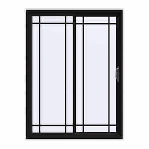60 in. x 80 in. V-4500 Contemporary Black FiniShield Vinyl Right-Hand 9 Lite Sliding Patio Door w/White Interior